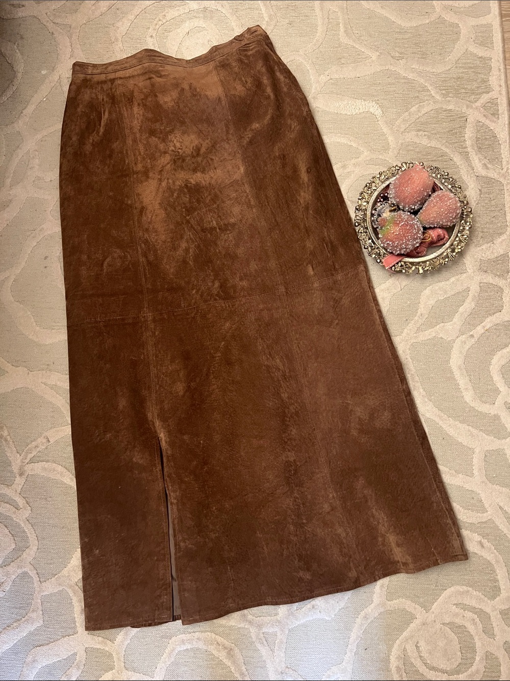🌷EREZ LEVY🌷Brown suede leather skirt, side zip, elastic back, front slit, lined